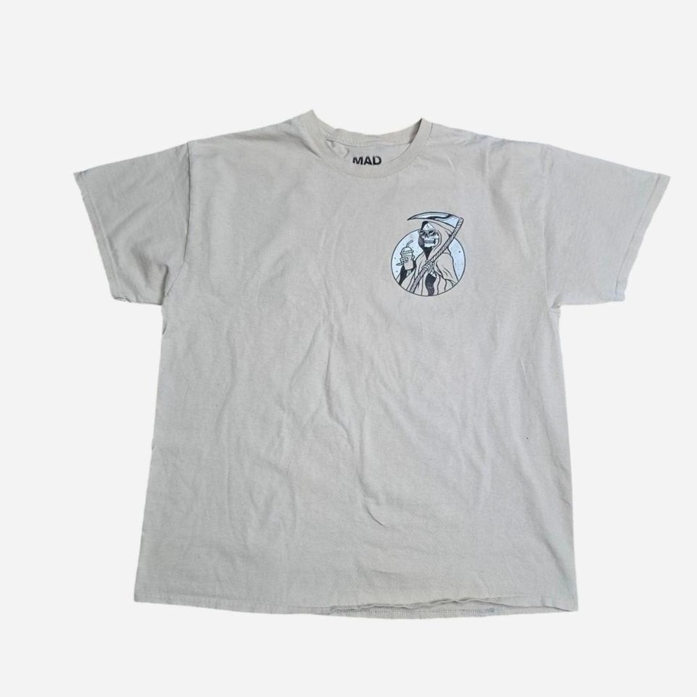 Mad Engine Mens‎ XL Chill Vibes Grim Reaper Graphic T-Shirt Grey Cotton Tee